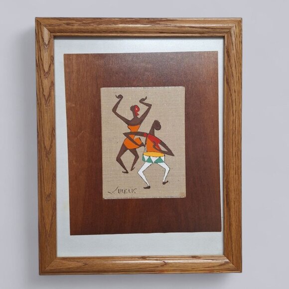 Vintage Virgilio Nabais Artwork Brazilian Dancing Music Framed 15 x 12 Fabric - Picture 1 of 6